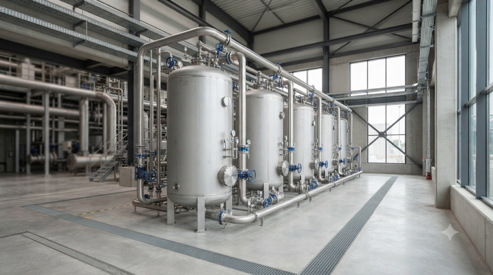 Activated carbon filter vessels in a water treatment plant