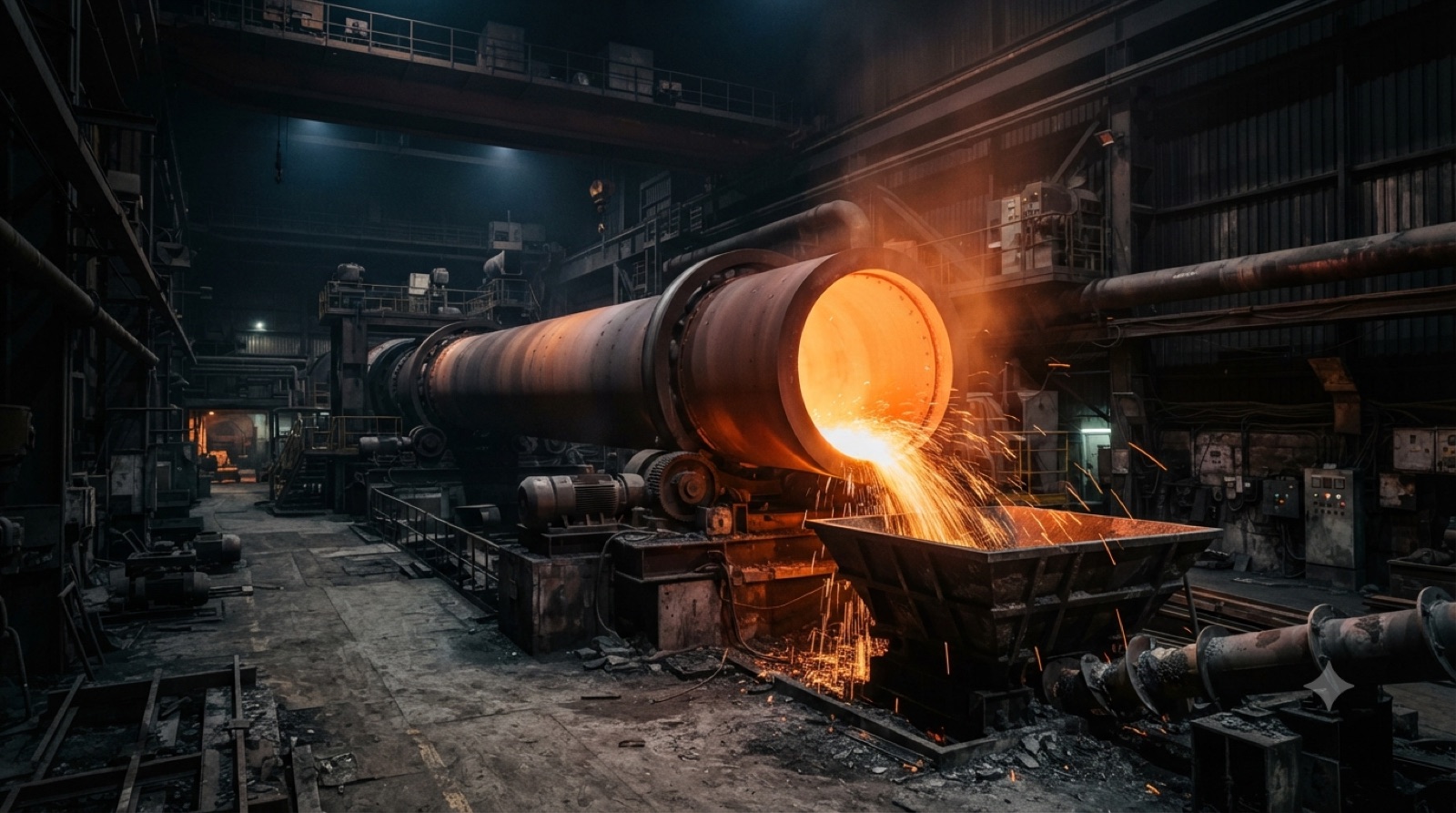 Rotary kiln activation furnace glowing