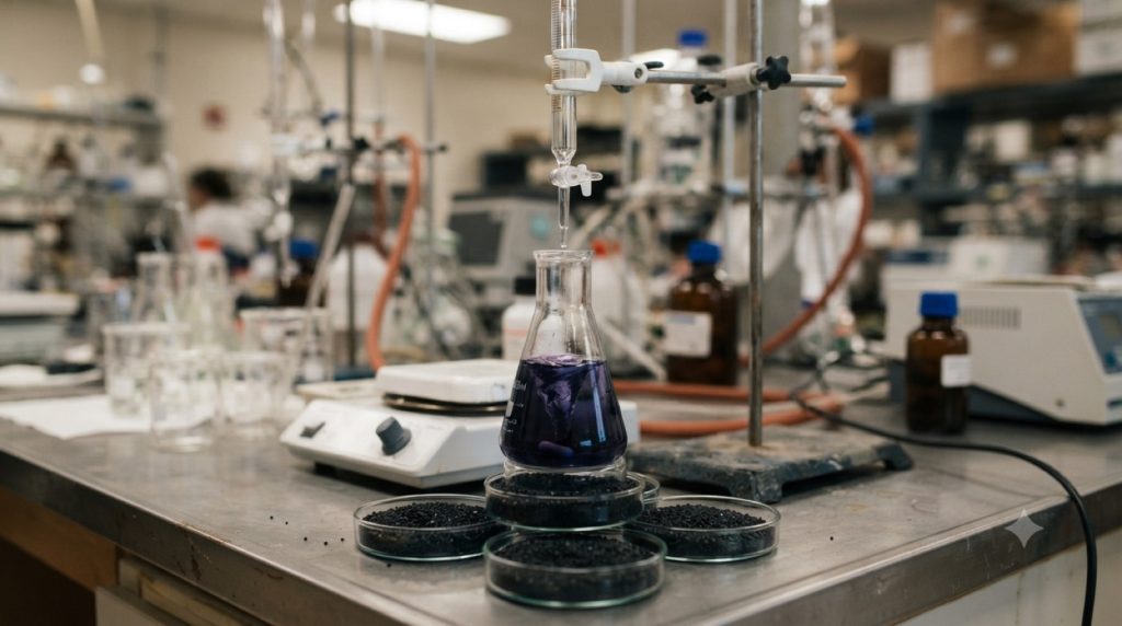 Deep blue iodine titration over activated carbon samples